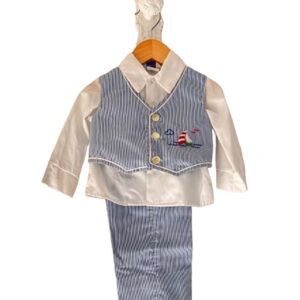 Children’s Boys Baby Vintage 80s Good Lad Ship 3 Piece Suit 18 Months Stripe